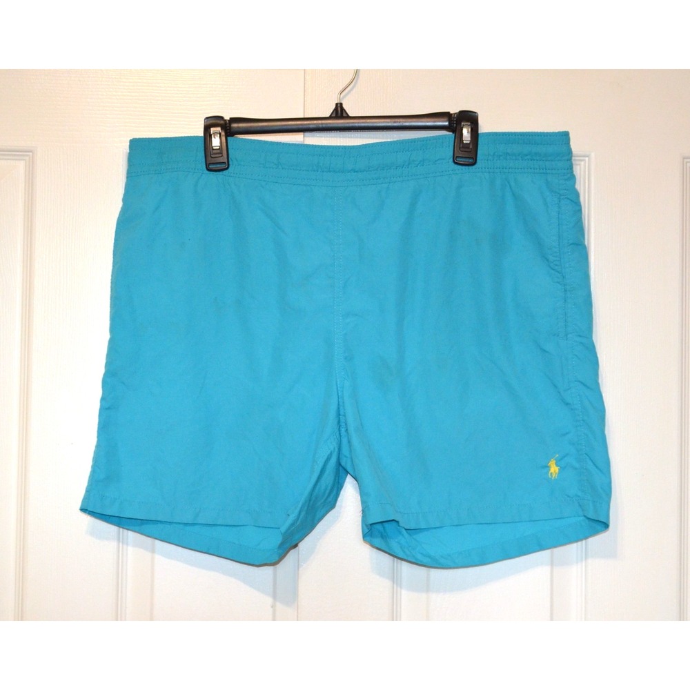 Polo Ralph Lauren Blue Swim Trunks Mens L Mesh Brief Drawstring‎ Yellow Pony